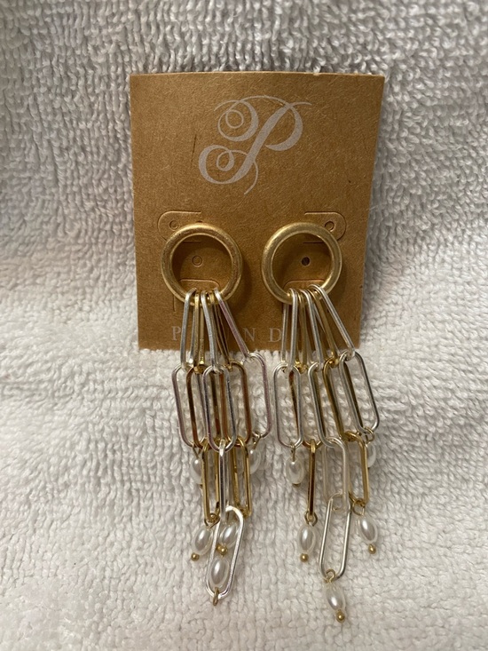 Plunder Jewelry - Gold and Silver Tone Multi-Link Dangle Earrings with Pearl Accents